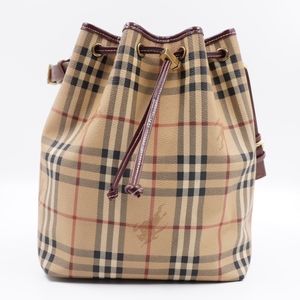 U15❤️ BURBERRY Haymarket Check Drawstring Bucket Bag